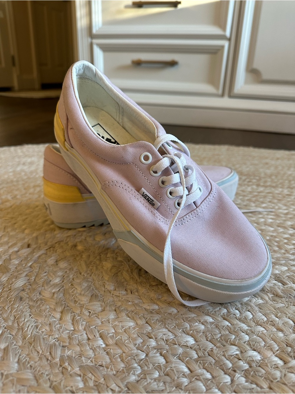 Vans Pink Canvas Low-Top Sneakers with Yellow Heel Accent